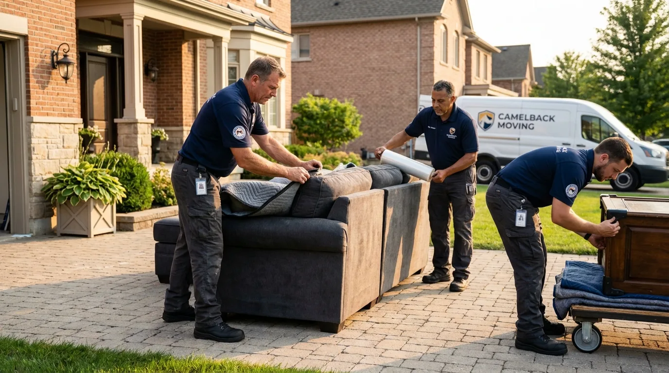 Large estate moving crew wrapping furniture in Hampton Falls, NH